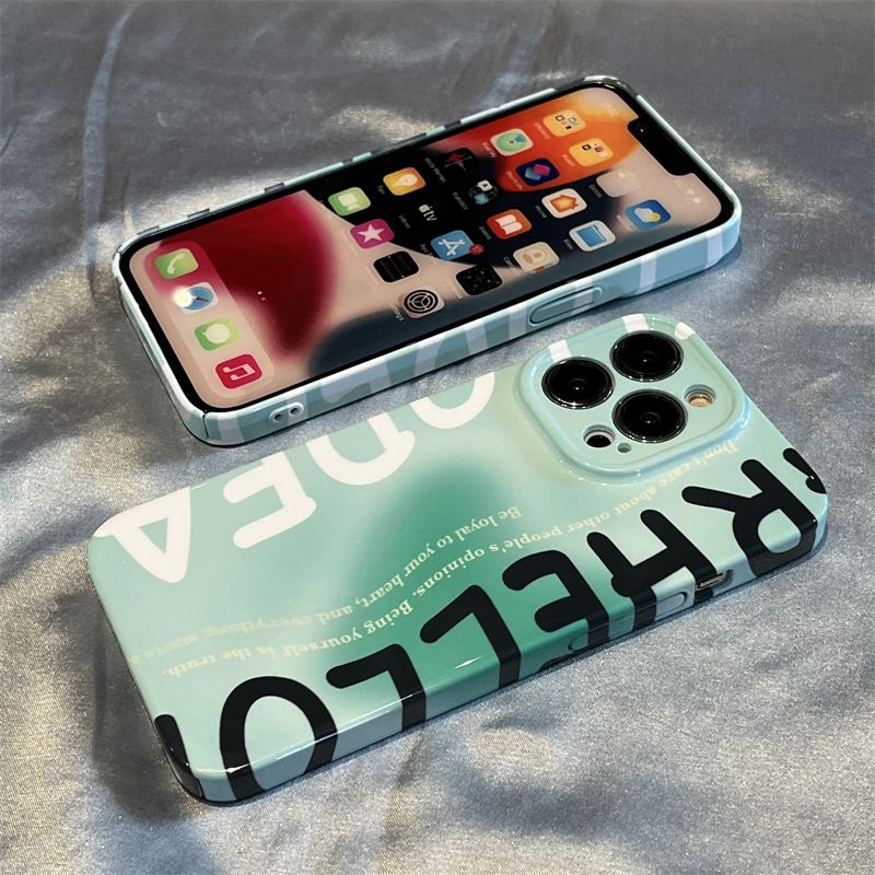 高级感渐变绿色英文苹果13手机壳iphone14菲林壳12不发黄11菲林壳