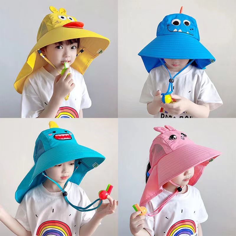 儿童防晒帽夏季防紫外线太阳帽男童女孩宝宝遮阳帽大檐春秋渔夫帽