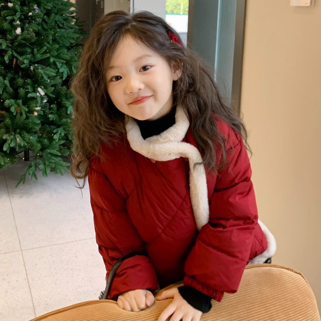 2023新款兔毛包边棉服男女童装洋气外套中小童韩版棉衣TLK