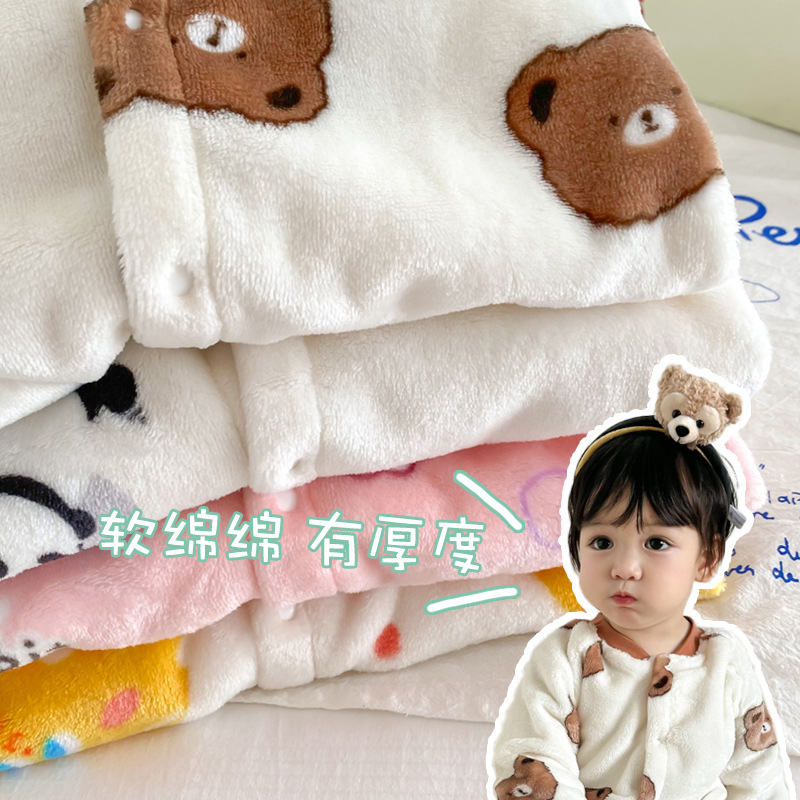 婴儿法兰绒连体衣加绒保暖男女宝宝软绵绵哈衣爬服珊瑚绒家居服YG