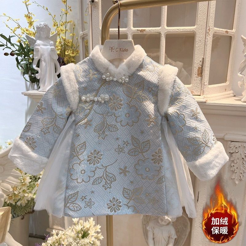 古装女童旗袍连衣裙2023新款秋冬季洋气女宝宝新中式加绒裙子QN