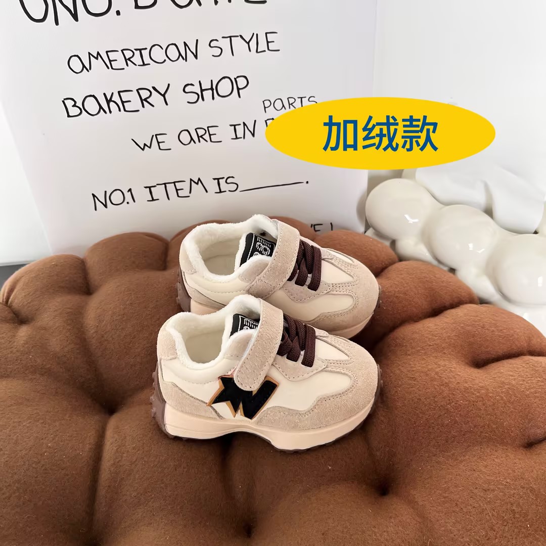 小鱼家【阿甘鞋】加绒猪皮秋冬儿童女童软底绒款春秋防滑小童2225M
