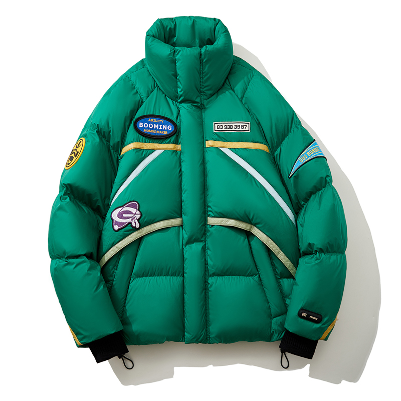 潮牌个性徽标拼色棉服男士2023秋冬季新款宽松立领棉服外套面包服
