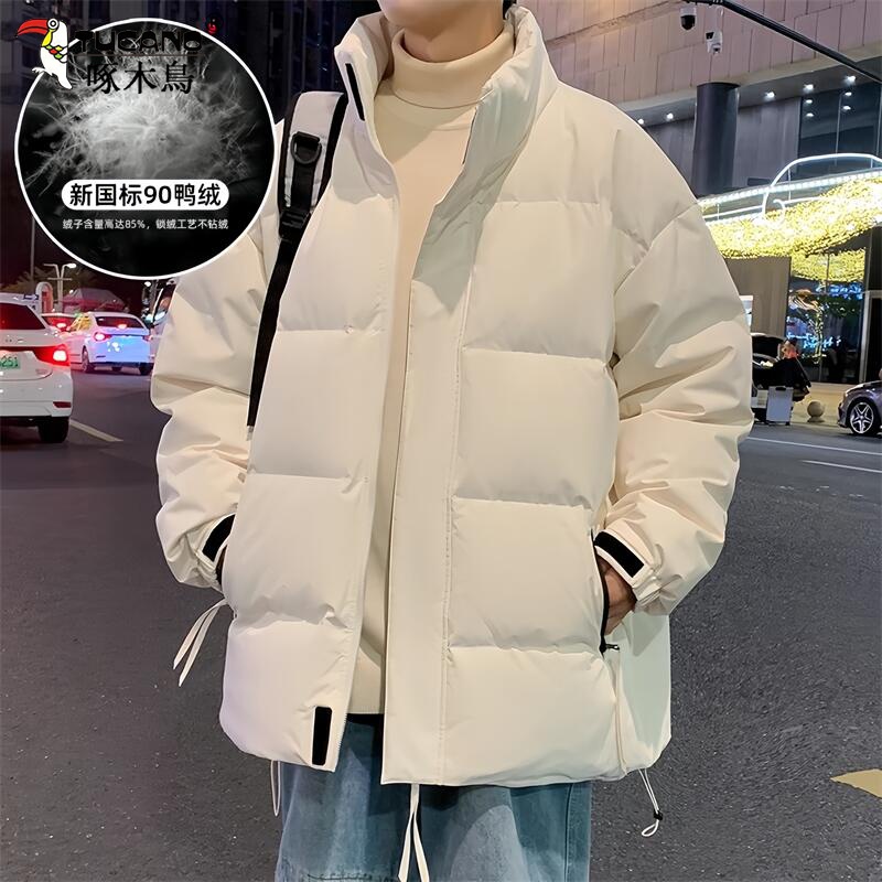啄木鸟羽绒服男立领宽松休闲潮流百搭短款冬季保暖白鸭绒外套男款