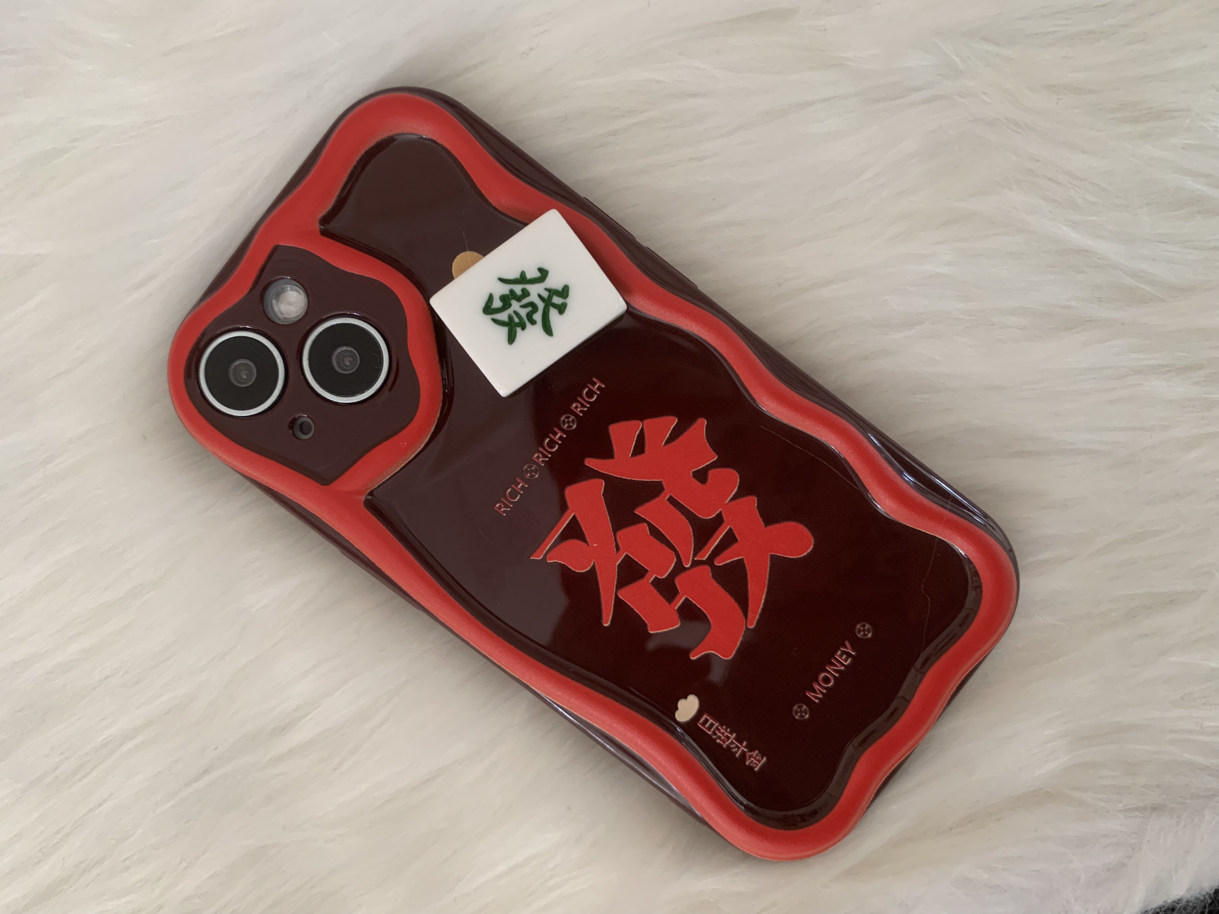 【苹果/华为/荣耀/一加】2024日进斗金麻将字發酒红色底全包防摔富