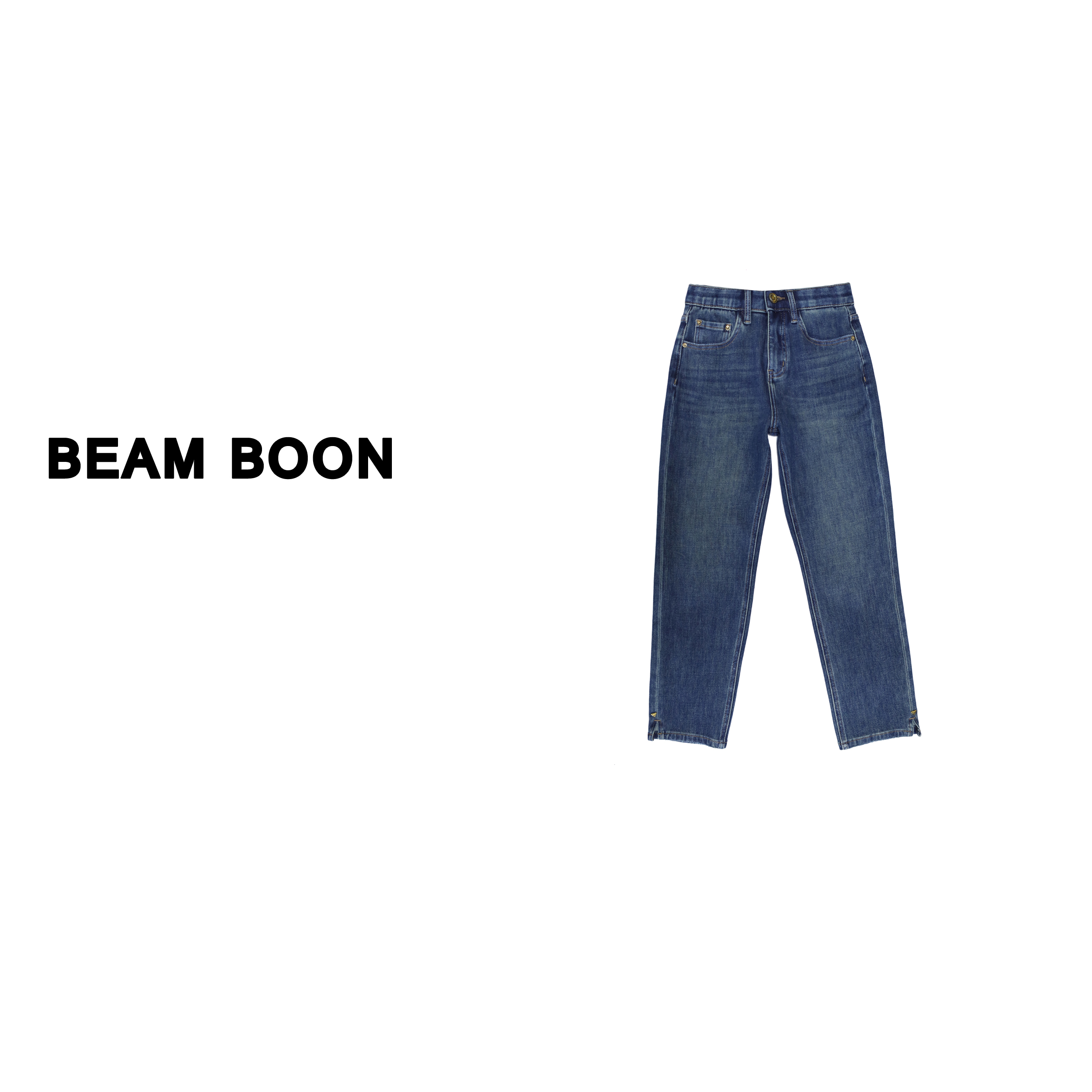 Beam Boon | “金扣塔尖裤” 高腰显瘦四面弹软牛仔烟管裤