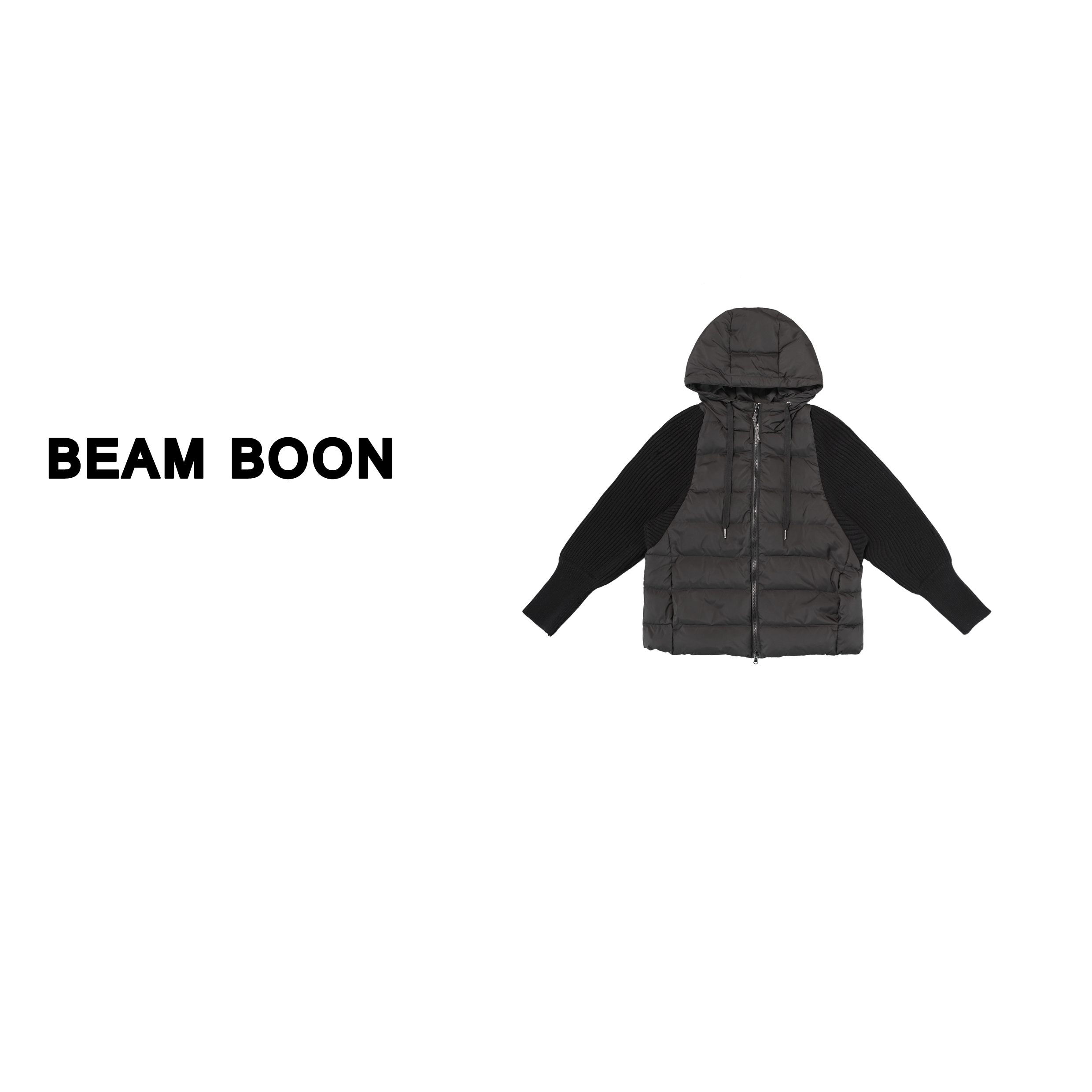 Beam Boon | 重磅90白鹅绒+羊毛混纺针织拼接 三防保暖连帽羽绒服