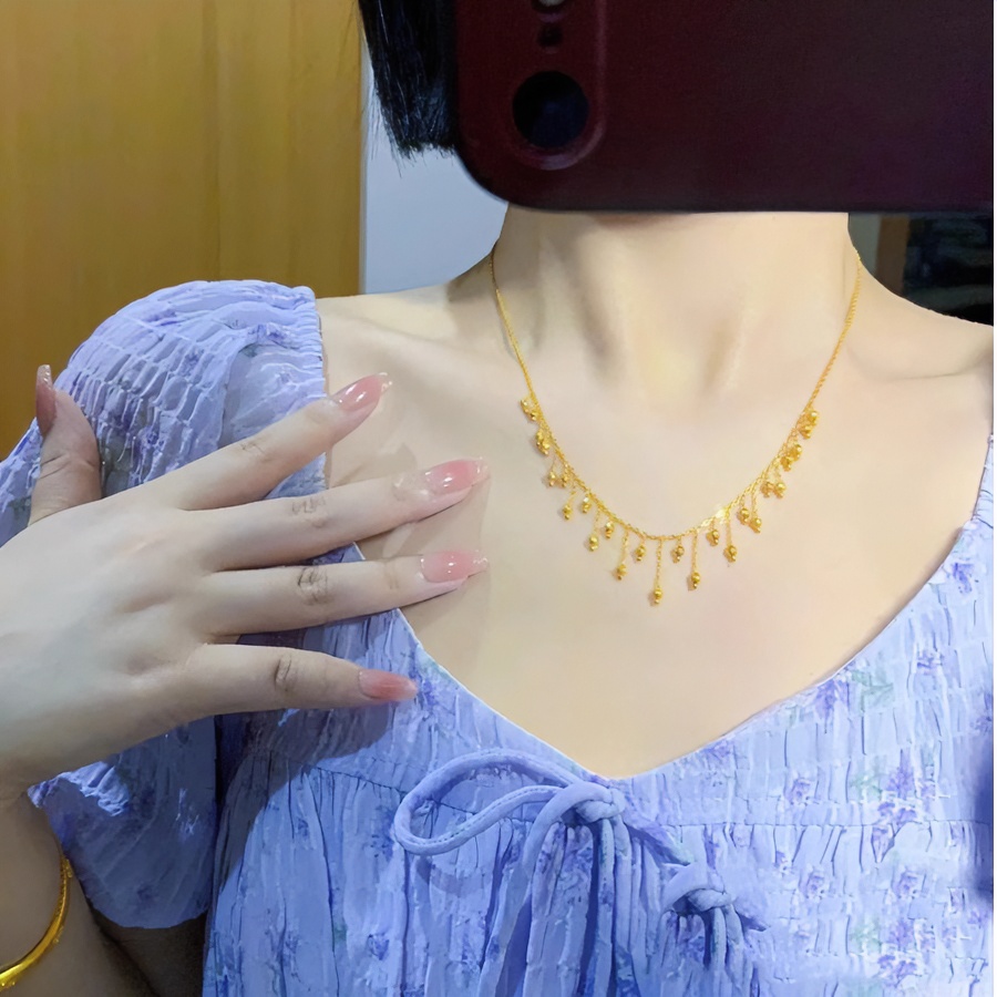 铜合金项链 紫霞仙子黄金色流苏锁骨项链 时尚轻奢百搭小众款首饰