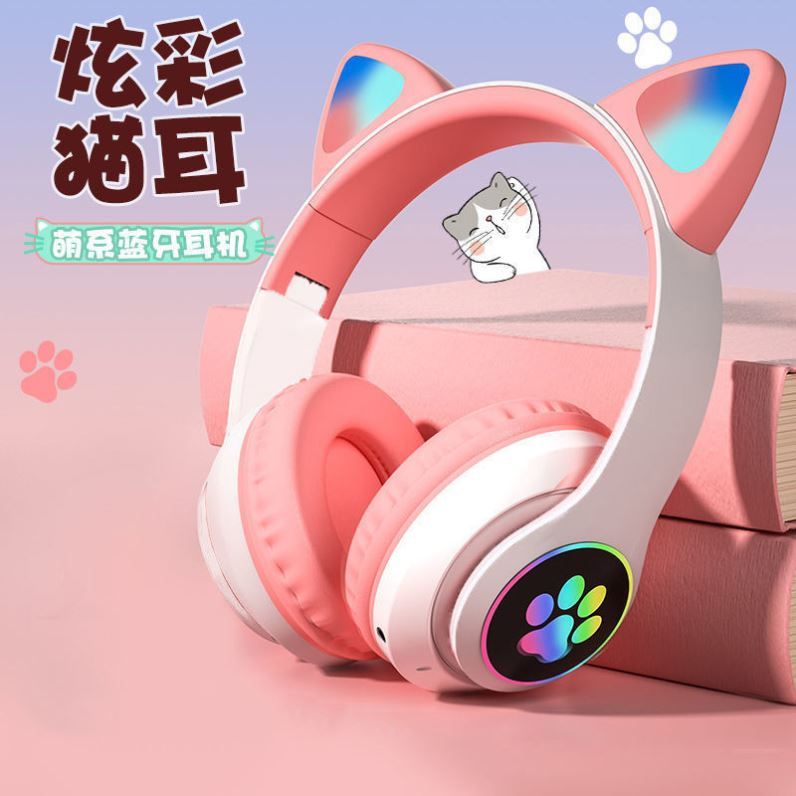 适用联想华硕戴尔惠普电脑耳机无线蓝牙头戴式猫耳朵小巧可爱学生
