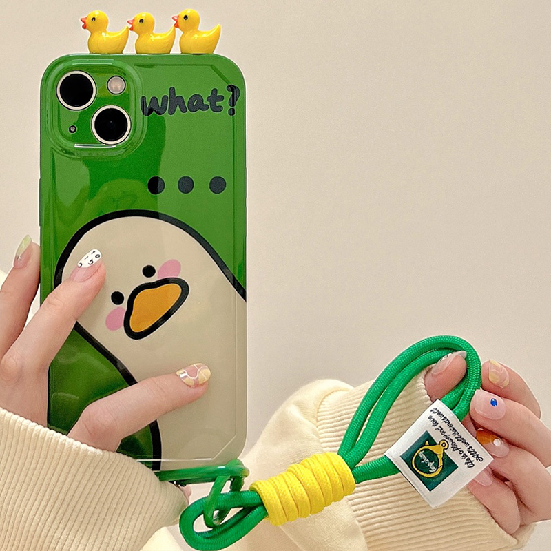 趣味可爱立体鸭子手腕挂绳适用苹果14手机保护壳iPhone13新款创意