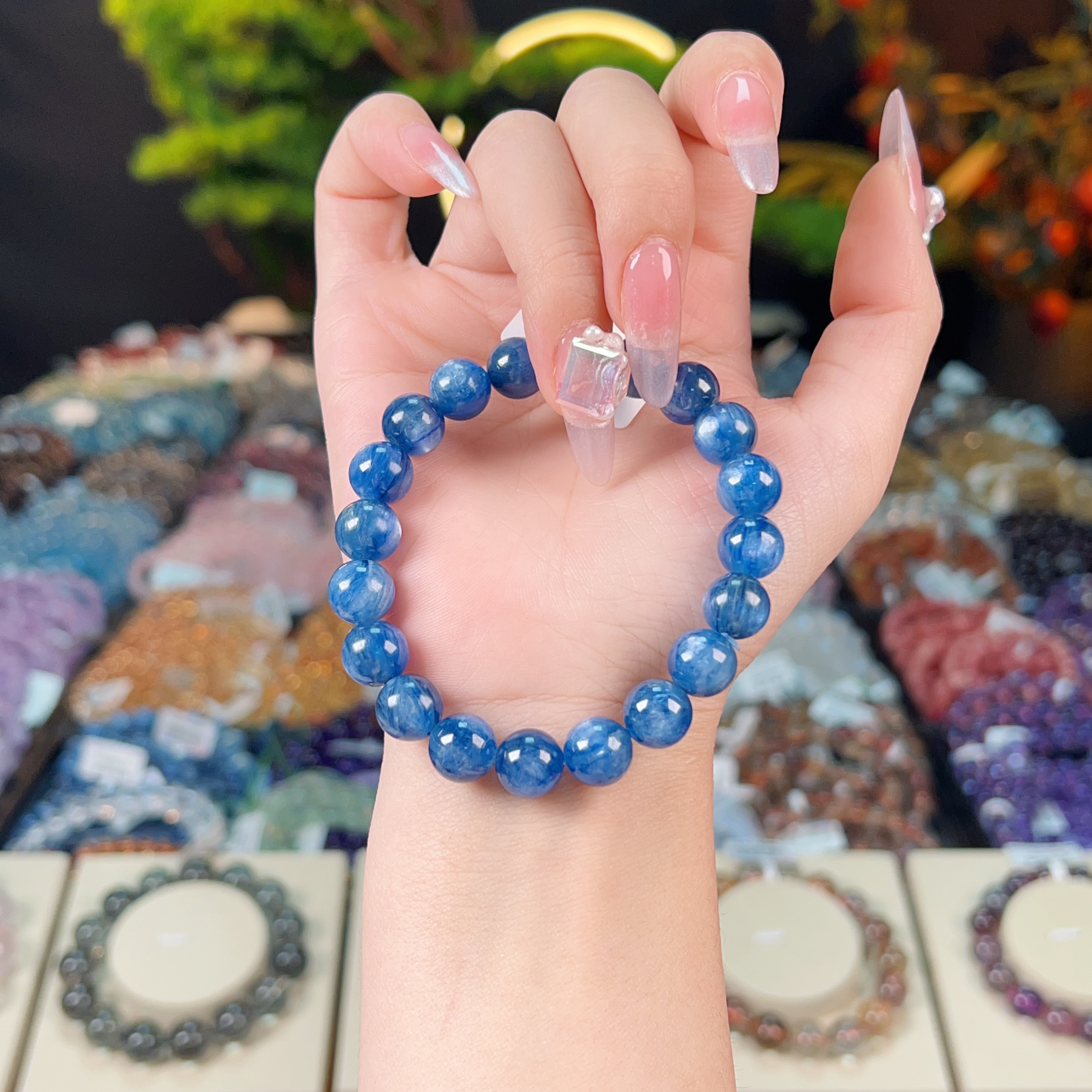 非金属手链 莫奈花园清新蓝色系手链 渐变色猫眼蓝色系单圈手串
