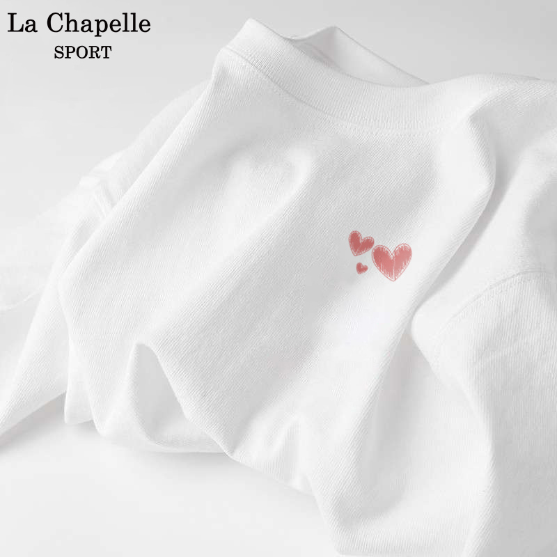 拉夏贝尔长袖t恤女宽松纯棉打底衫白色洋气减龄秋装女2023年新款