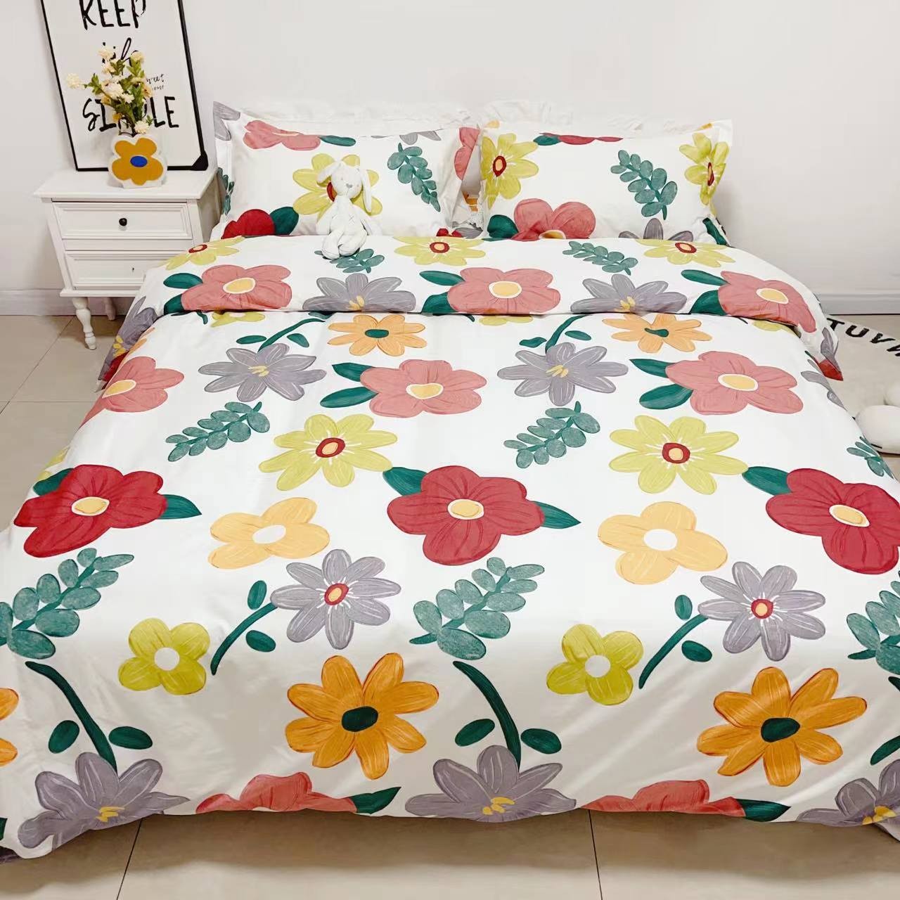 100支精梳棉加宽床裙款床单2.4*2.5米100棉纯棉大床单——浪漫花语