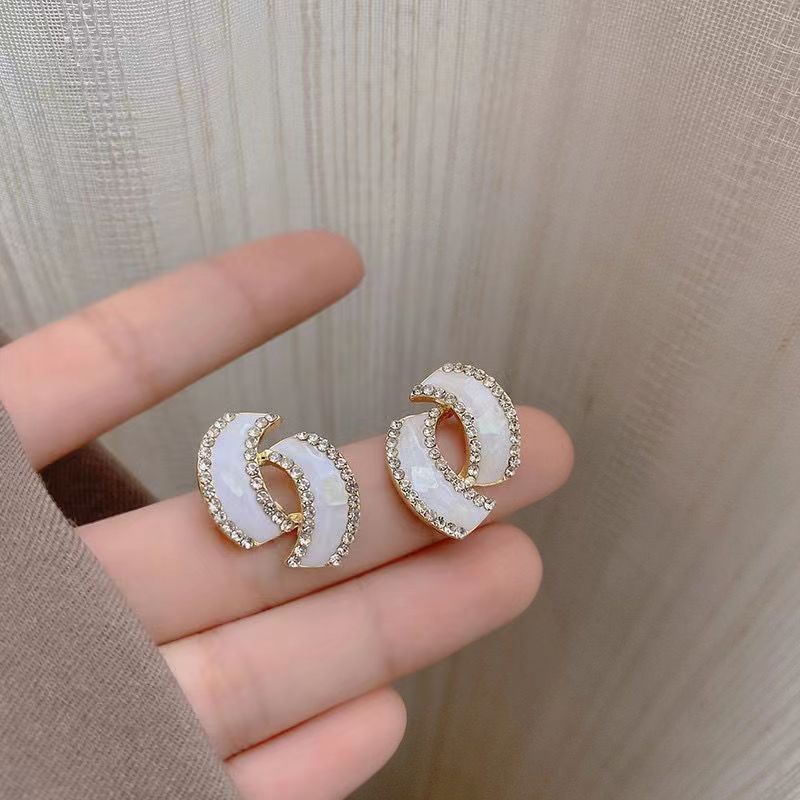 铜合金耳饰 【S5】小众设计感气质几何轻奢满钻耳环滴油耳钉E4405