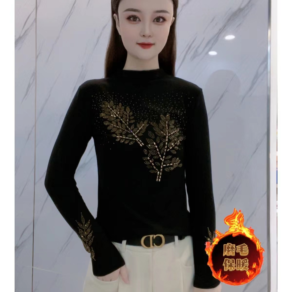 【好运树】早秋半高领内搭上衣秋冬亮钻长袖T恤打底衫LW6002