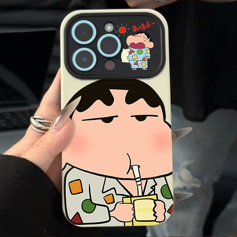 喝果汁小新苹果14promax手机壳iphone13大视窗15新款12/11防摔8p7