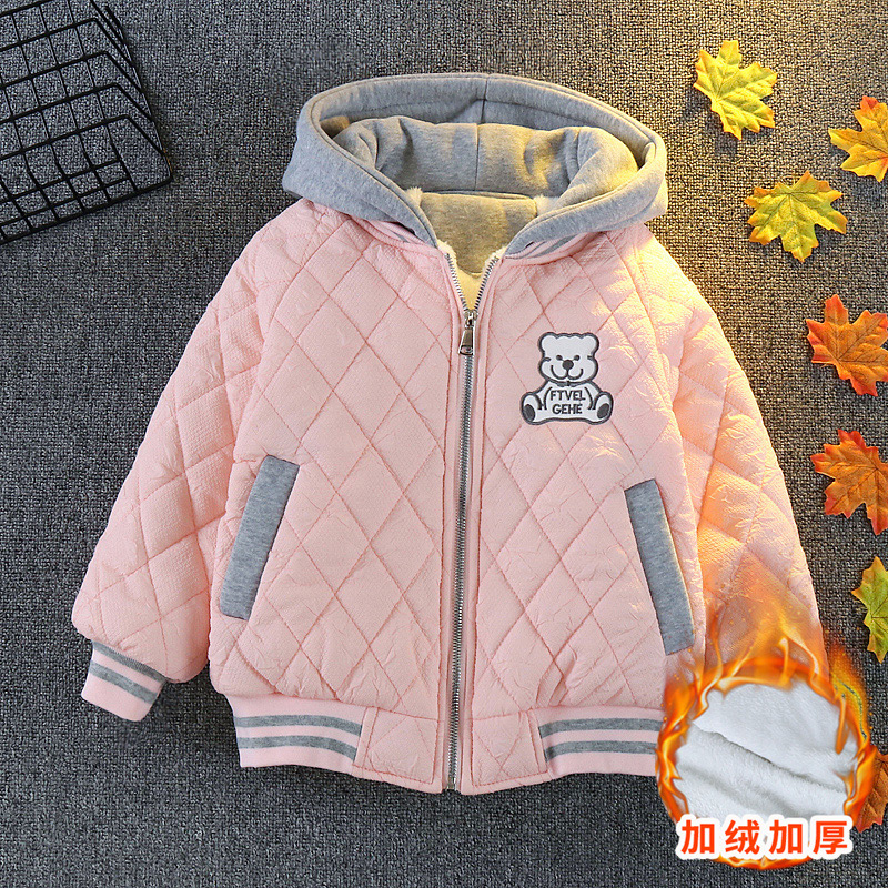 女童外套加绒秋冬洋气2023新款韩版儿童夹棉加厚中大童棒球服上衣