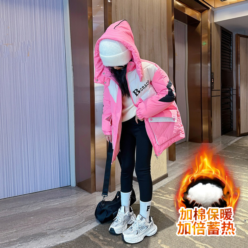 女童冬装棉衣2023新款大童冬季夹棉保暖外套儿童洋气加厚工装棉服