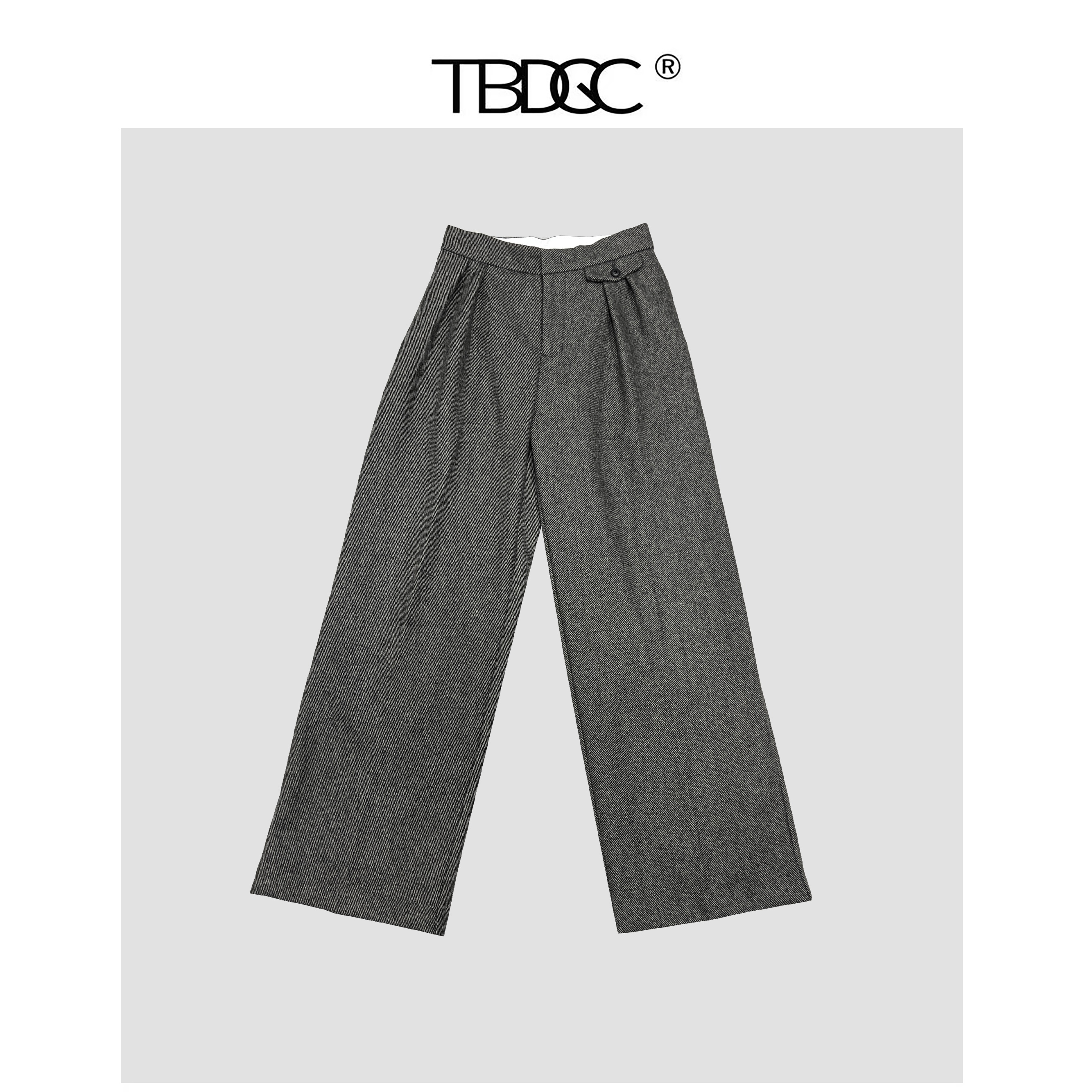 原样开发 设计师款重磅小香风绵羊毛混纺双层宽松直筒潮流西裤