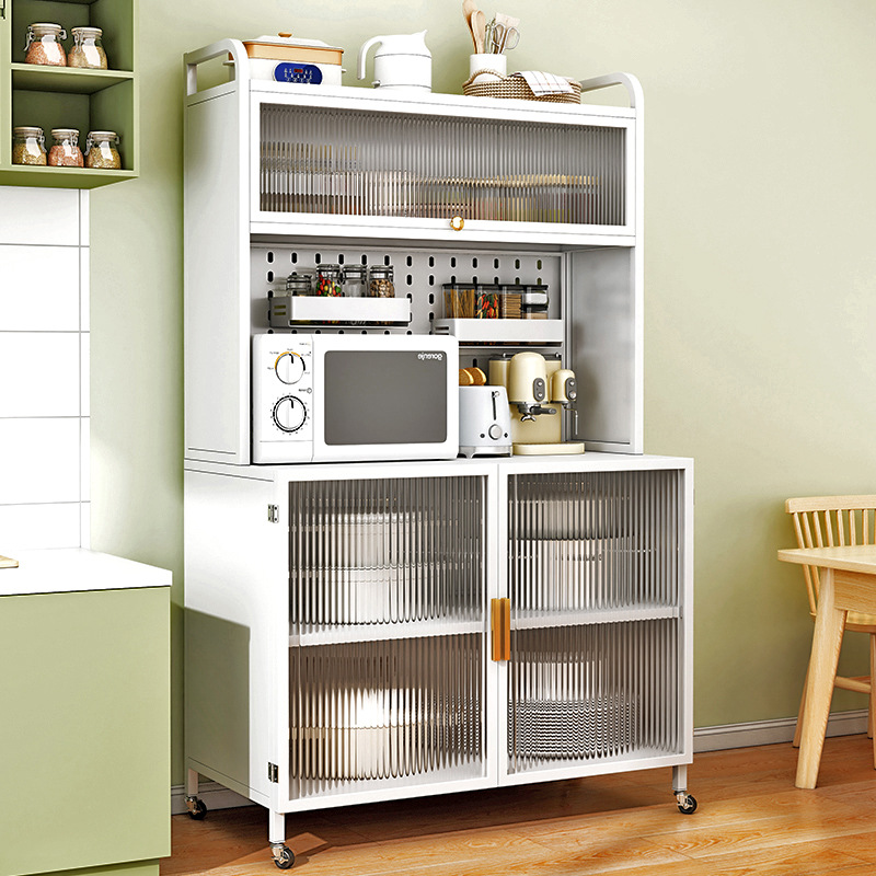 厨房置物架子多层落地家用洞洞板橱柜带门餐边柜多功能柜子储物柜