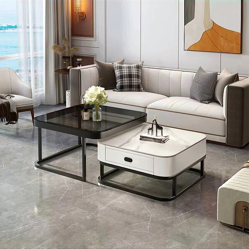 新款方形茶几客厅家用轻奢岩板现代简约网红玻璃茶几落地成套方几