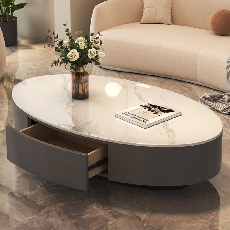 椭圆形岩板茶几现代客厅家用轻奢简约小户型网红高级感出租房公寓