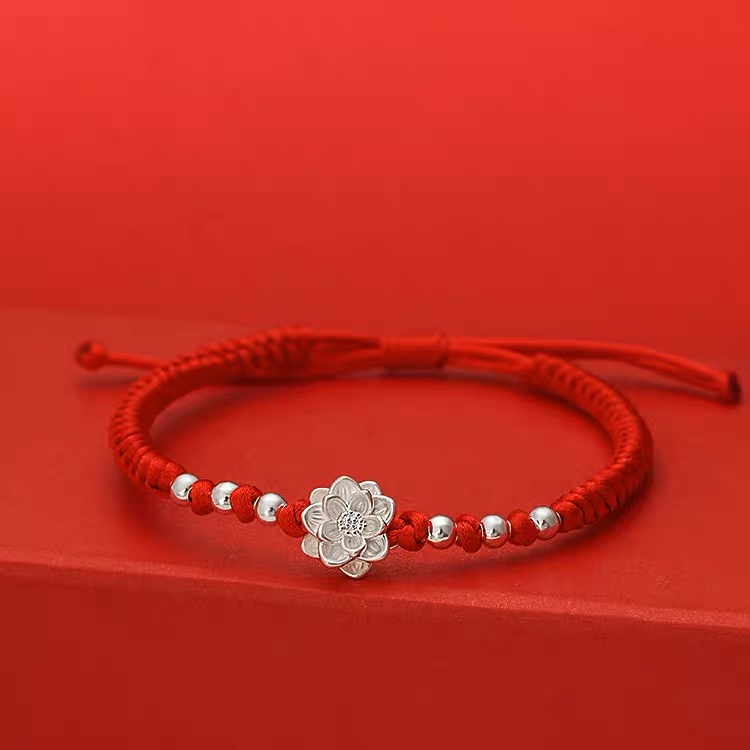 足银手链 990莲花红绳23950