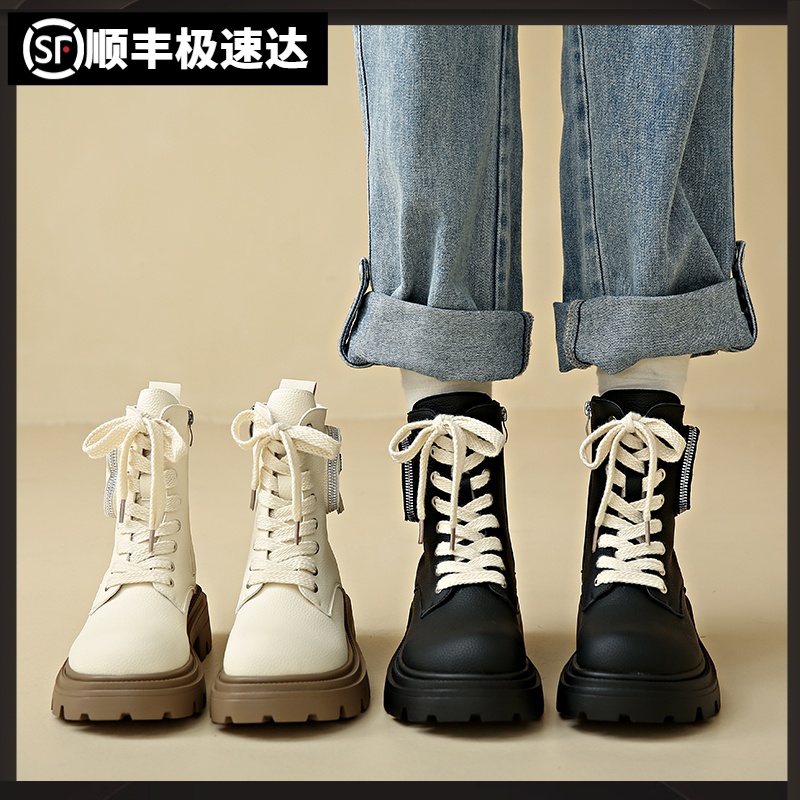 秋冬厚底增高时尚百搭潮流显腿长短链马丁靴复古爆款时尚机车靴女