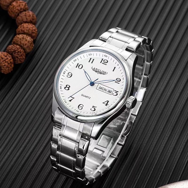 名人系列双日历男士手表超薄防水夜光商务休闲款赠送黑色皮带高档