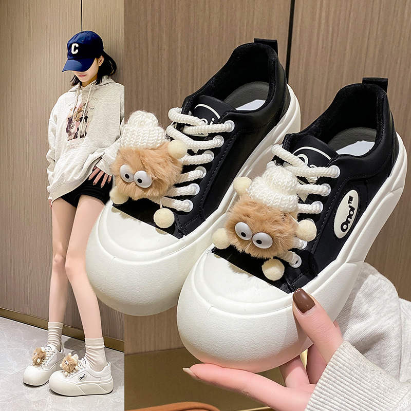 百搭可爱娃娃头系带板鞋女2024春季新款韩版时尚潮流休闲鞋女网红