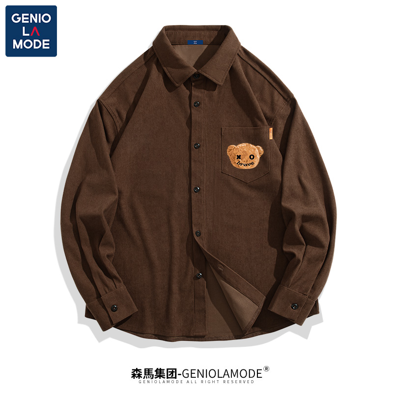 集团品牌GENIOLAMODE灯芯绒衬衫男春秋薄款男生小熊复古休闲外套