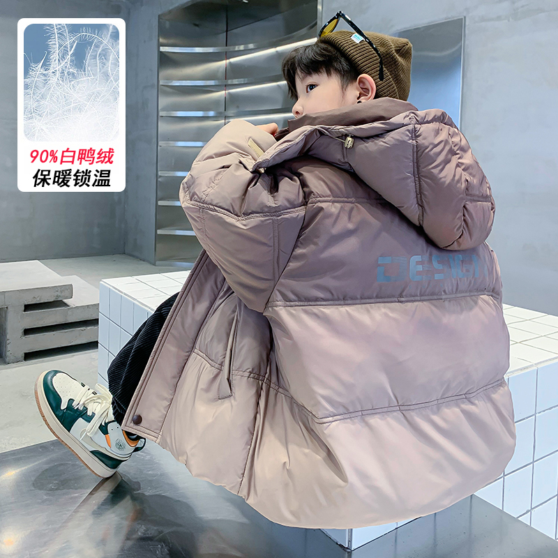男童中长款羽绒服6-12岁潮款冬装2023新款儿童冬季加厚中大童外套