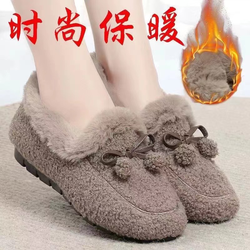 冬季森马潮羊羔毛鞋冬季新款加绒毛女士豆豆鞋厚底毛毛鞋时尚百搭