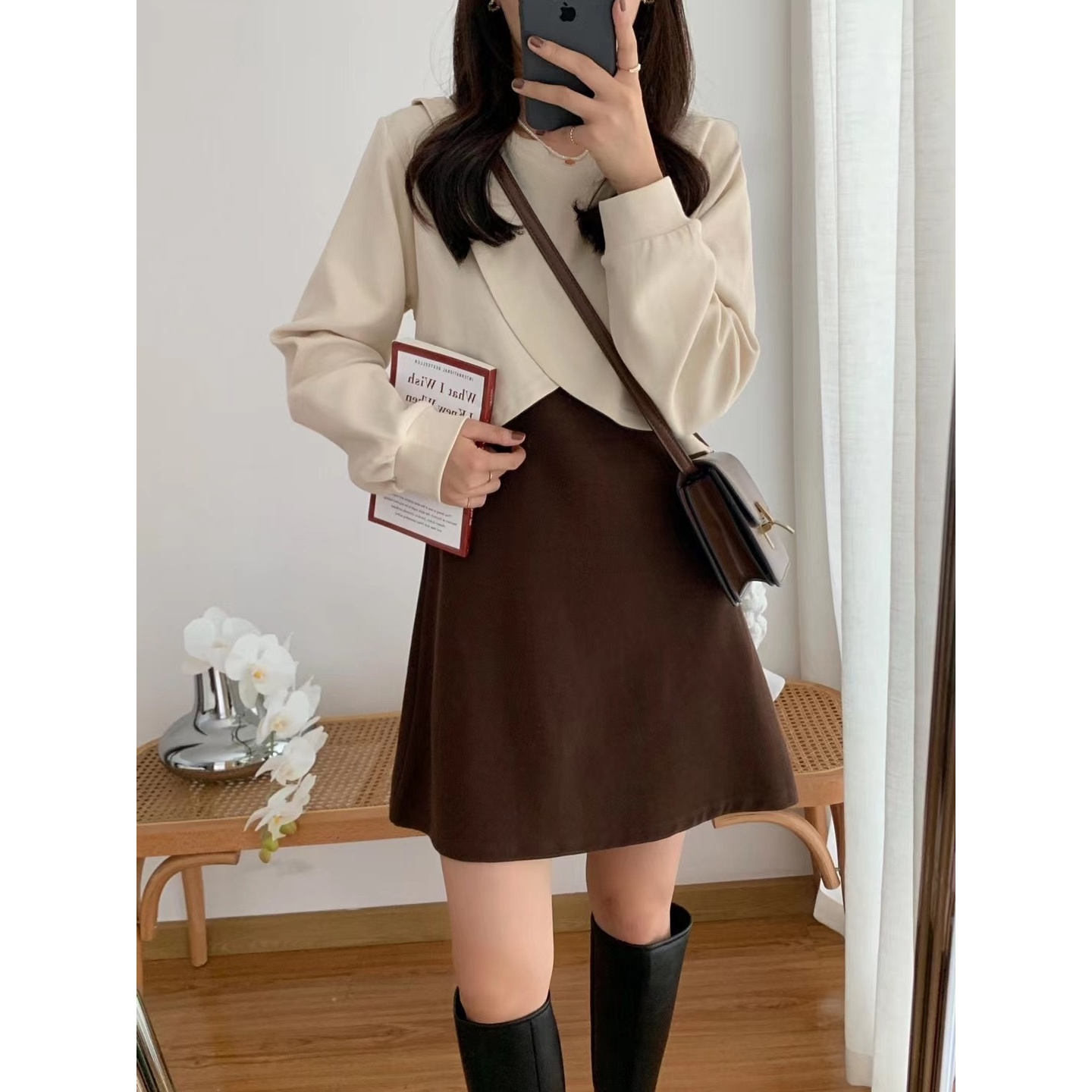 春秋新款两件套港风小个子气质复古秋冬连衣裙女修身显瘦字短裙子