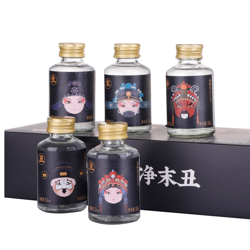 青小乐脸谱优选生旦净末丑浓香型白酒优级好酒发酵52度100ml*5瓶