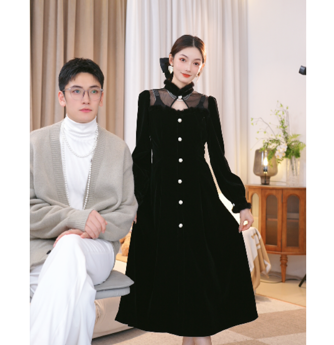 CHAO MEI 新款时尚气质法式轻奢高端女装连衣裙长裙子TW3LJS051