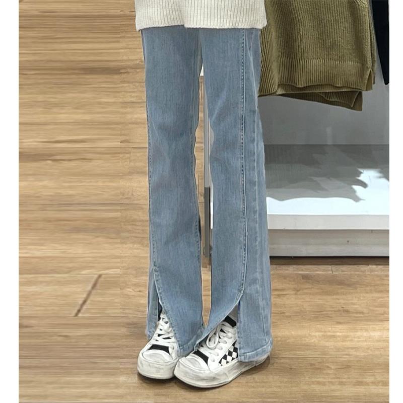 开叉牛仔裤子2023新款女小个子高腰显瘦直筒烟筒裤宽松阔腿裤夏季