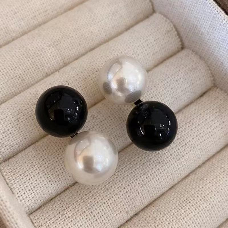 合金仿珍珠耳饰 简约黑白珍珠耳环冷淡风耳钉高级感小众设计耳饰