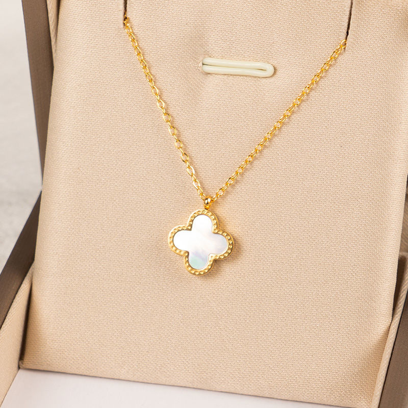 钛钢项链 高保色不褪色女18K黄金色双面黑白四叶草23年新款锁骨链