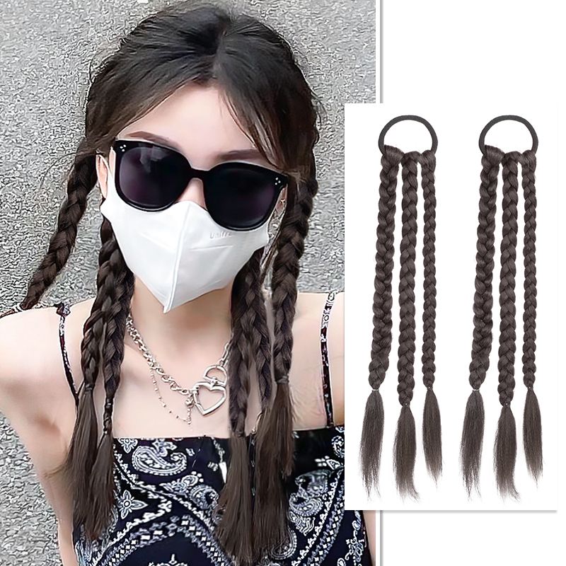 假发女辣妹拳击辫假发片双马尾辫子甜酷仿全真人发挑染麻花辫蓬松