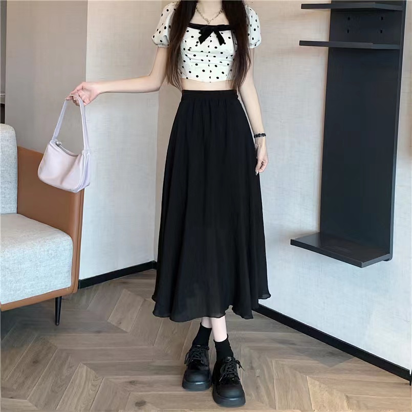 q韩版裙子时尚中长款夏季百褶裙纱裙春夏