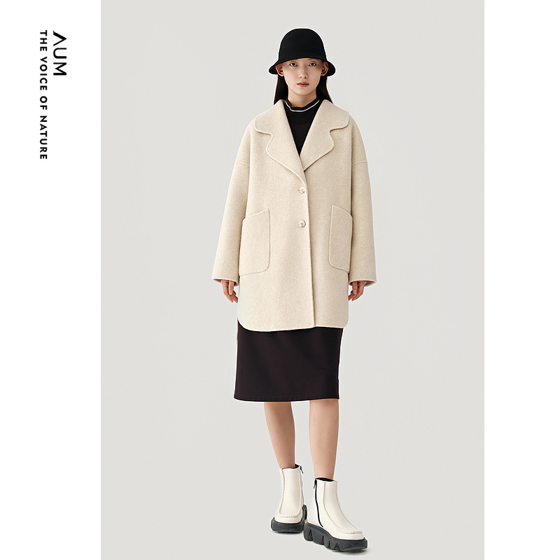 【冬姐精选】AUM噢姆冬季新米白色长袖直筒型优雅羊毛大衣MCCX4804D