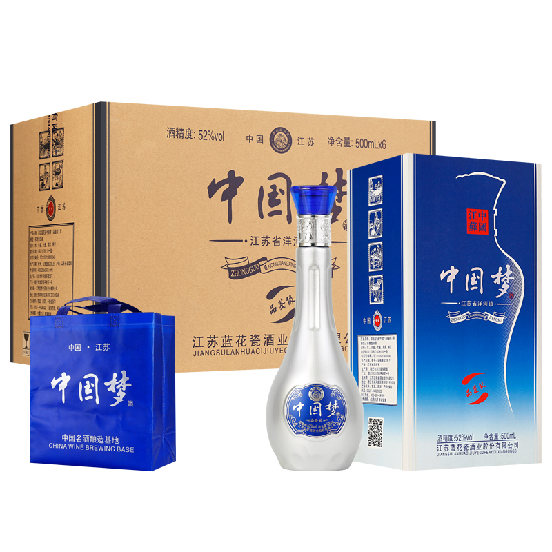 隋汉坊中国梦品鉴级52度整箱6瓶送3礼袋口粮酒送礼佳品52度500ml
