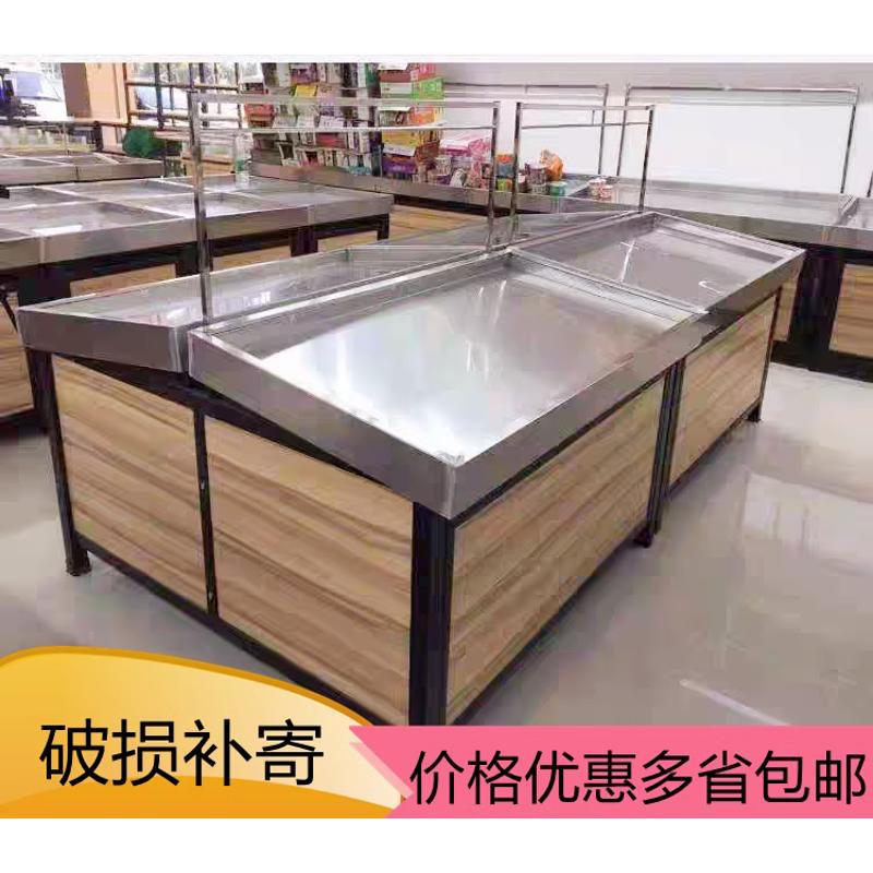 超市水果蔬菜货架展示架加厚不锈钢生鲜堆头平台多层中岛果蔬货架