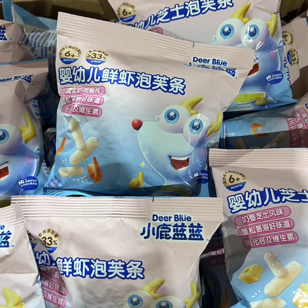 小鹿-鲜虾/芝士泡芙条宝宝小零食净含量21克/袋装【日期到24年9月】