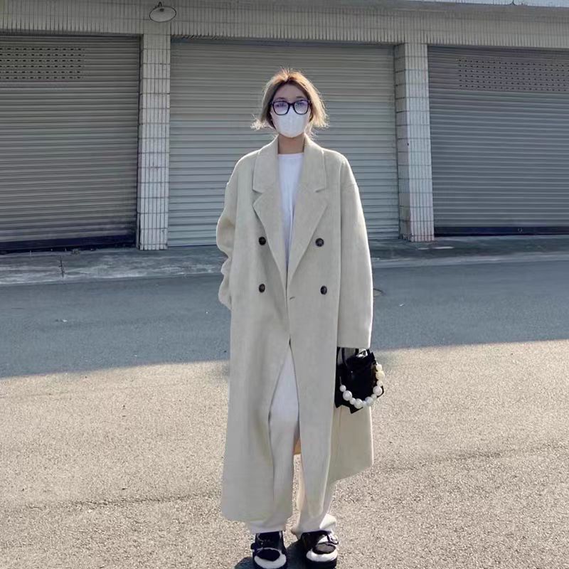 088款减龄双面大衣时尚韩版气质网红双排扣长款过膝大衣外套