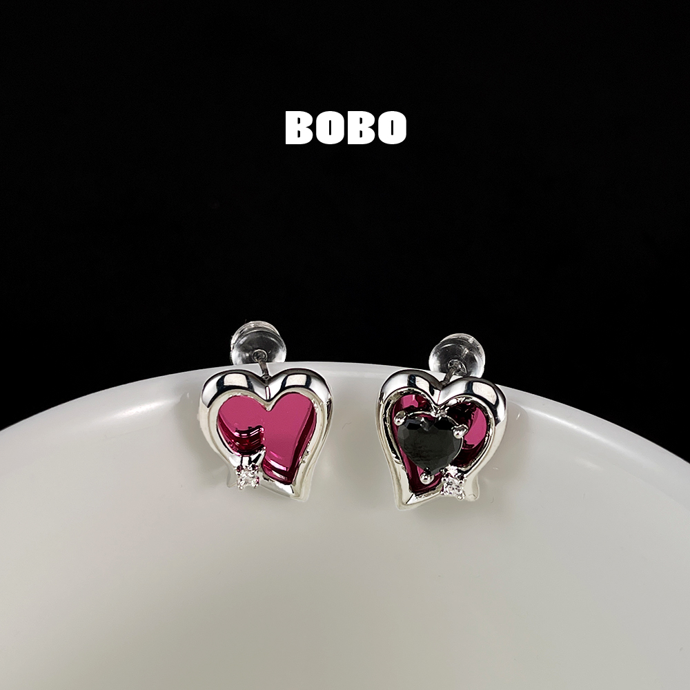 合金耳饰 【BOBO】轻奢时尚爱心彩镜AB款气质耳骨钉ins百搭精致耳钉