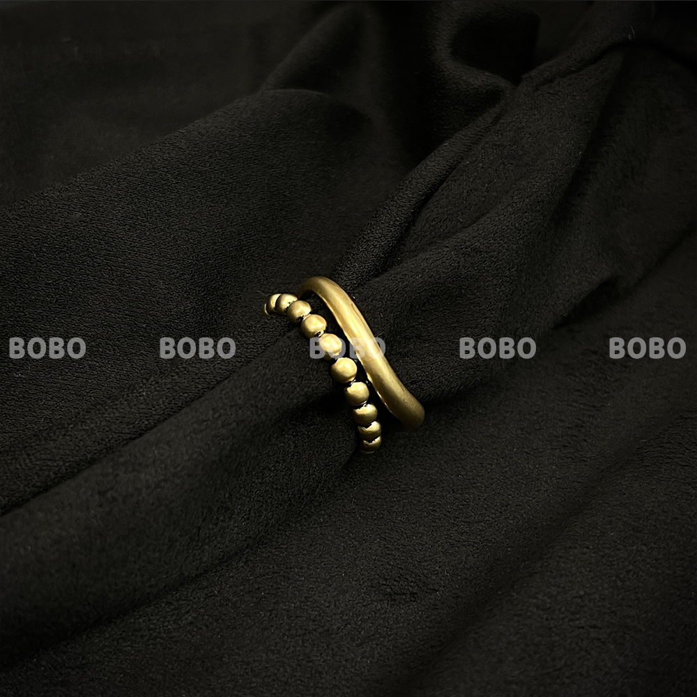 合金戒指 F069-时尚百搭金珠双层戒指百搭耳钉气质轻奢甜酷风戒指