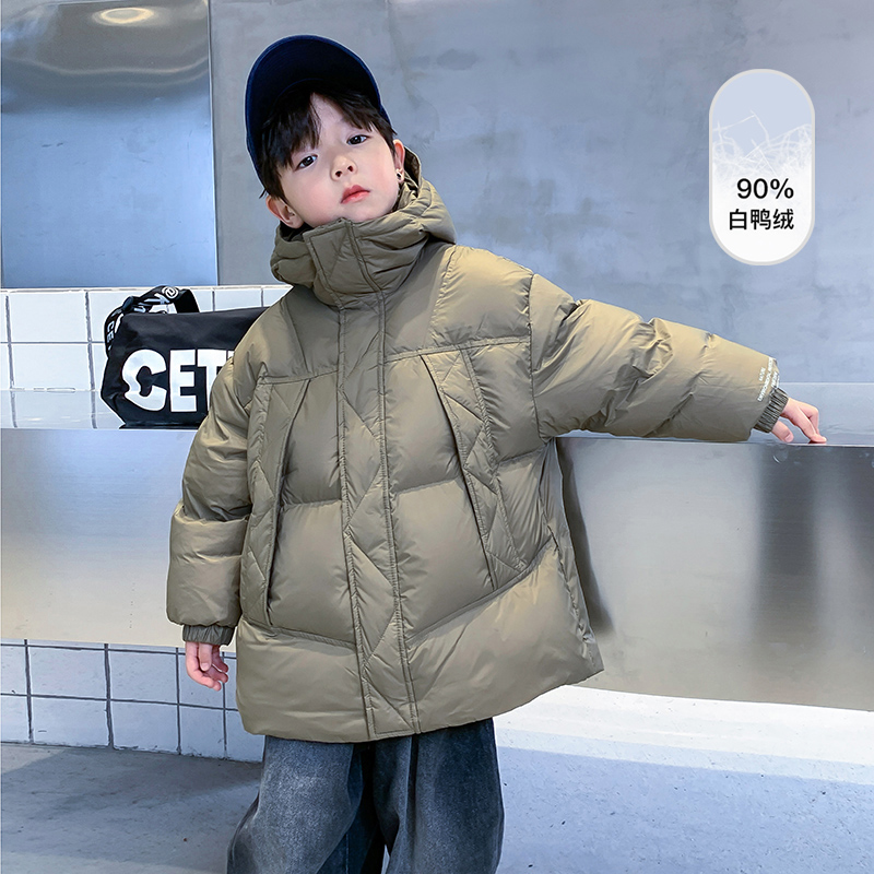 儿童短款连帽羽绒服2023新款洋气男童加厚冬装男孩冬季免洗外套潮