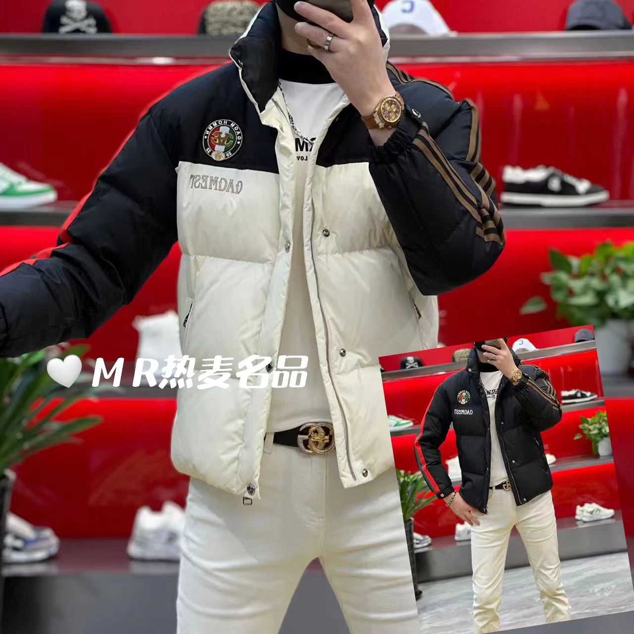 【麦纳甄选】2024新款冬款拼色织带胸标款男士保暖竖领外套-388900